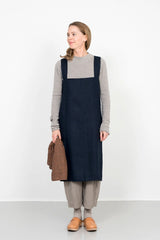 Linen Square Cross Apron Navy