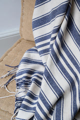 Blanket in Super-soft Lambswool Navy Even Stripes