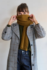 Cashmere Wool Mix Moss Stitch Scarf - Old Gold