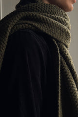 Cashmere Wool Mix Moss Stitch Scarf - Moss Green