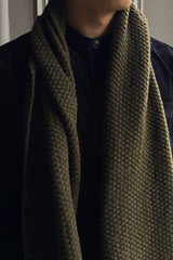 Cashmere Wool Mix Moss Stitch Scarf - Moss Green