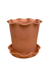 Frilly Plant Pot & Saucer - Terracotta