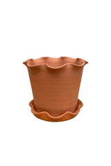 Frilly Plant Pot & Saucer - Terracotta