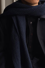 Cashmere Wool Mix Moss Stitch Scarf - Indigo