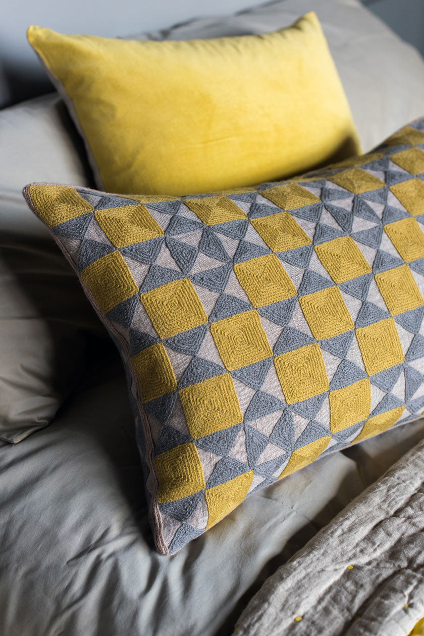 Embroidered Zellij Cushion Cover by textile designer Niki Jones