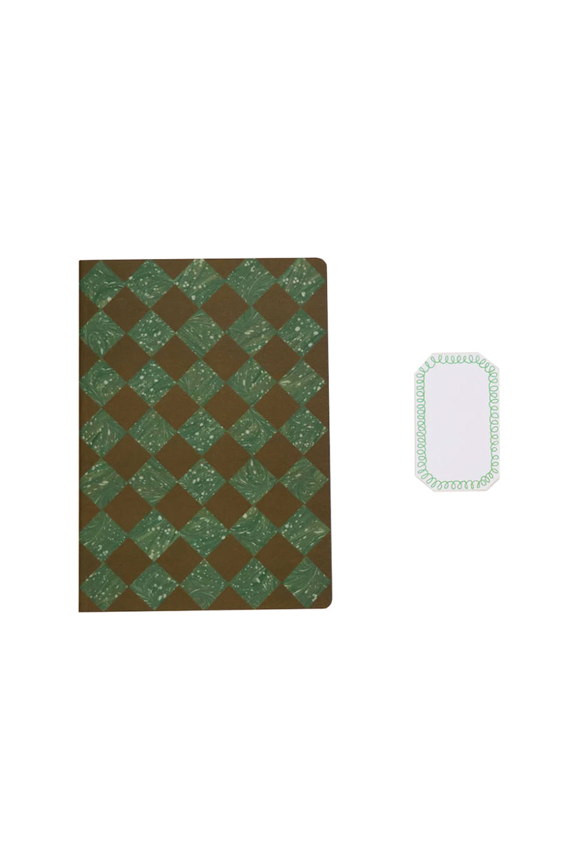Brown and Marbled Green Chequered A5 Sketch Notebook