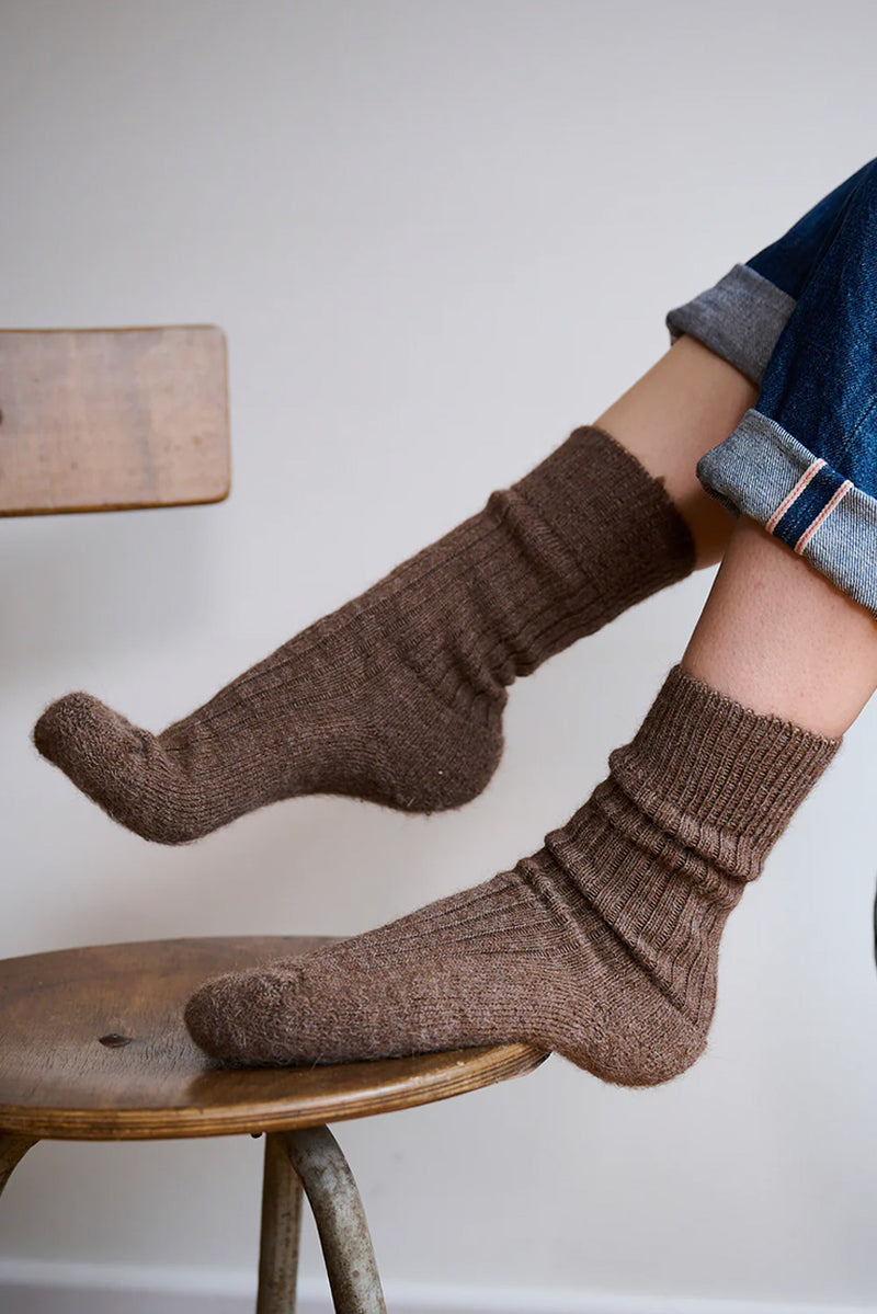 Alpaca Socks with Cushioned Sole- Brown