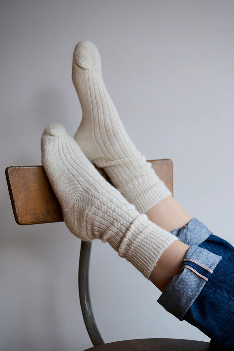 Alpaca Socks with Cushioned Sole- Cream