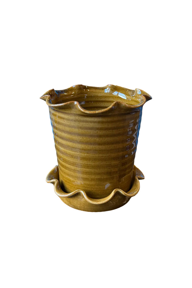 Frilly Plant Pot & Saucer - Honey – Niki Jones