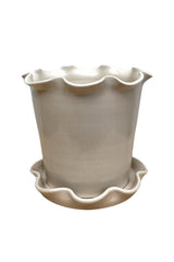 Frilly Plant Pot & Saucer - Stoneware