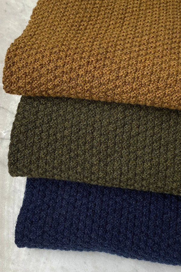 Cashmere Wool Mix Moss Stitch Scarf - Indigo